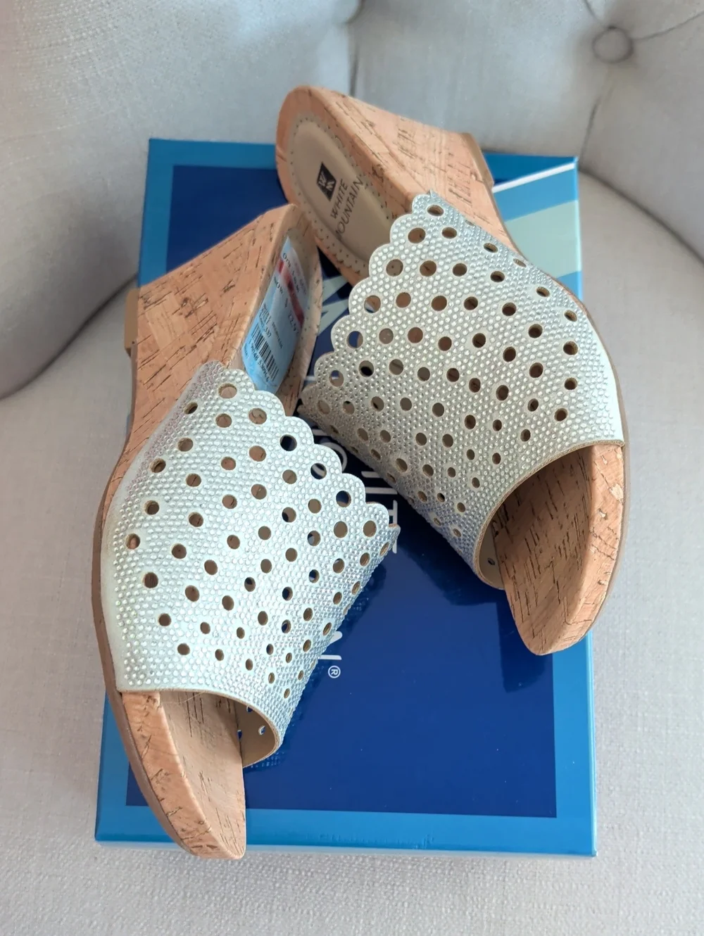 White Mountain Metallic Silver Perforated Wedge Slide Sandals